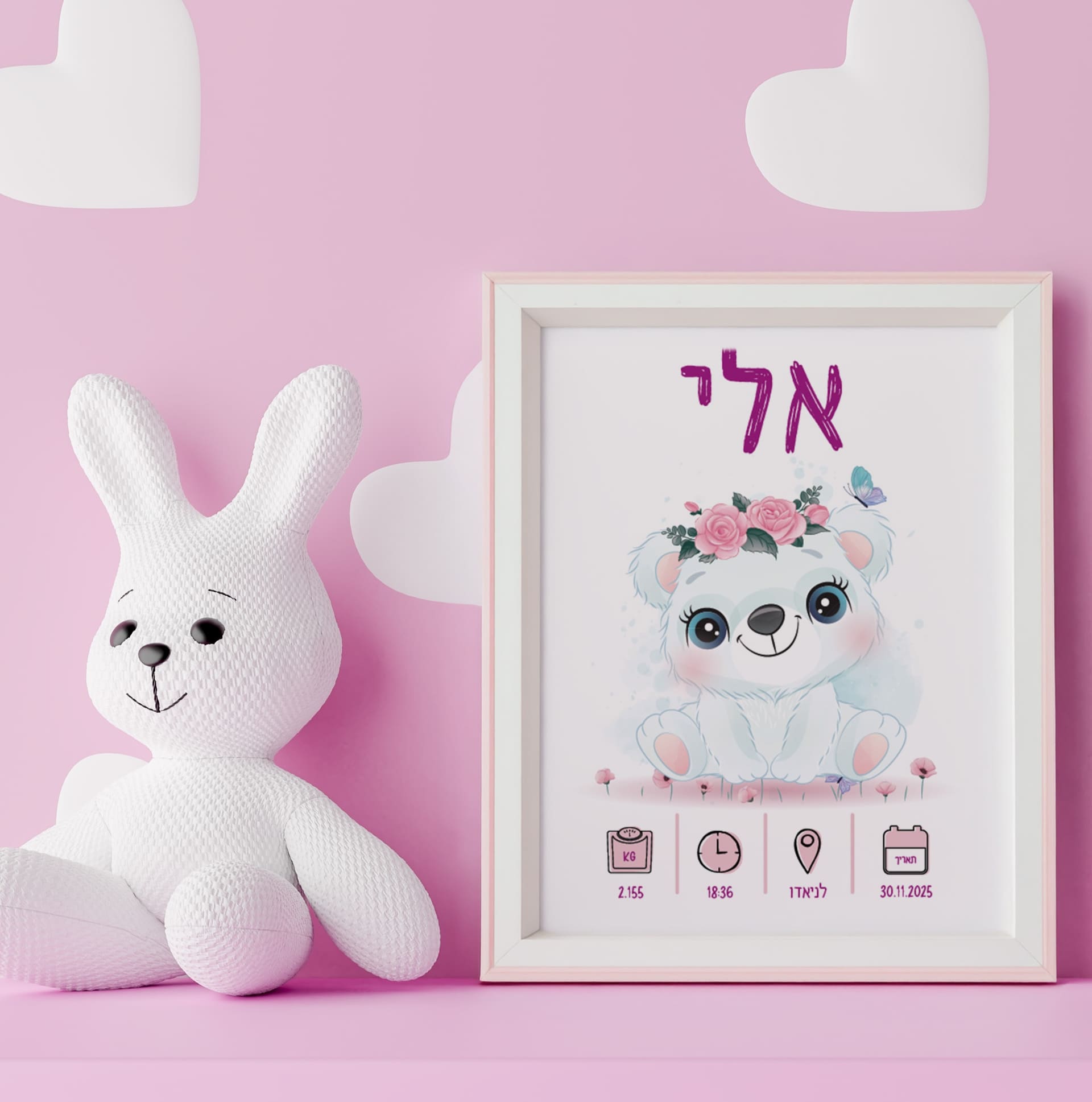תעודת לידה מעוצבת דובת קוטב תעודת לידה דובת קוטב – תעודת לידה מעוצבת בהתאמה אישית עם פרטי התינוק, של ליבי-שופ